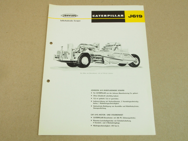 Prospekt Johnson CATerpillar J619 Selbstladender Scraper 250 PS von 5/1966