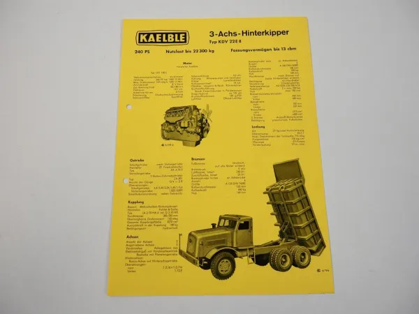 Prospekt Kaelble KDV22 E8 3-Achs-Hinterkipper 240PS 1964