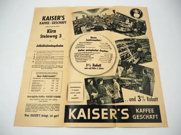 Prospekt Kaisers Kaffee Geschäft Kirn Nahe Steinweg 3 Rheinland Pfalz 1950er J.