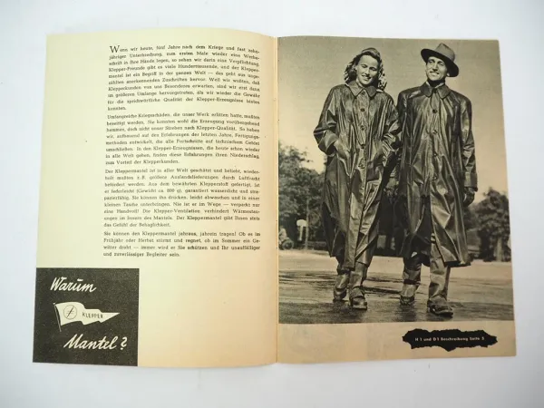 Prospekt Klepper Mantel Damen Herren Motorrad Schutzbekleidung Rosenheim 1950
