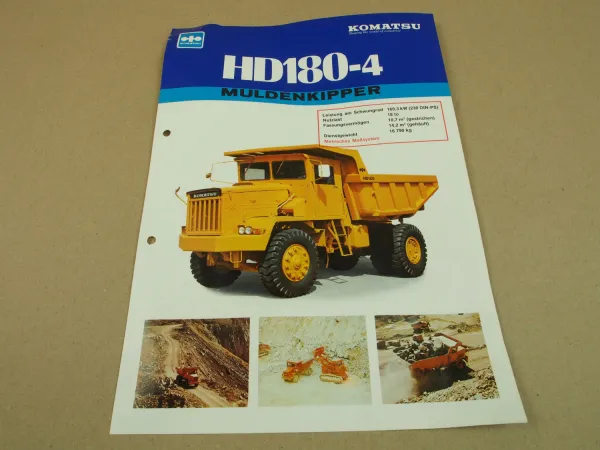 Prospekt Komatsu HD180-4 Muldenkipper mit 230 PS Cummins NTO-6-B Motor 1977