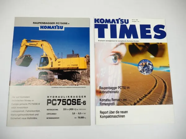 Prospekt Komatsu PC750 Raupenbagger + Zeitschrift Komatsu Times 1999
