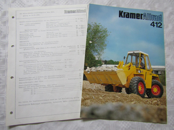 Prospekt Kramer Allrad 412 Schaufellader 1980 und Händler Einkaufspreisliste