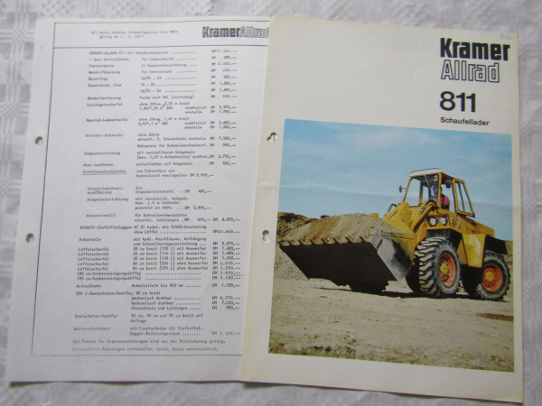 Prospekt Kramer Allrad Schaufellader 811 von 1977 und Einkaufspreise ab 3/1977