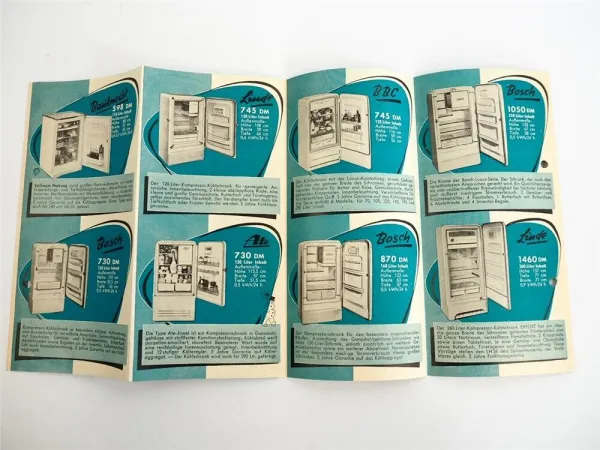 Prospekt Kühlschrank Bauknecht Delta Frigor Saba Bosch Linde Ate 1950er Jahre