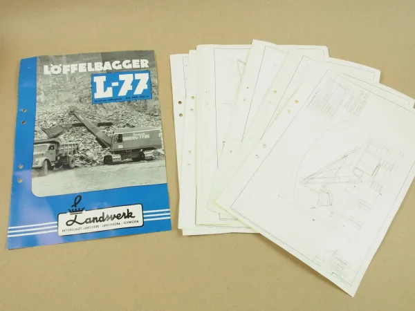 Prospekt Landsverk Löffelbagger L-77 ca 1962 und Datenblätter 1963/64