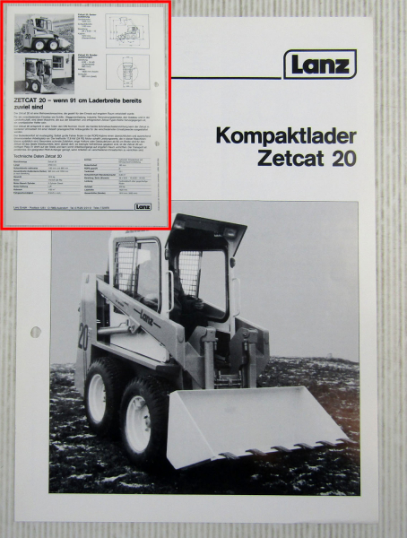 Prospekt Lanz Zetcat 20 Kompaktlader Technische Daten Ausgabe 1984