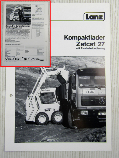 Prospekt Lanz Zetcat 27 Kompaktlader 1984 mit technischen Angaben