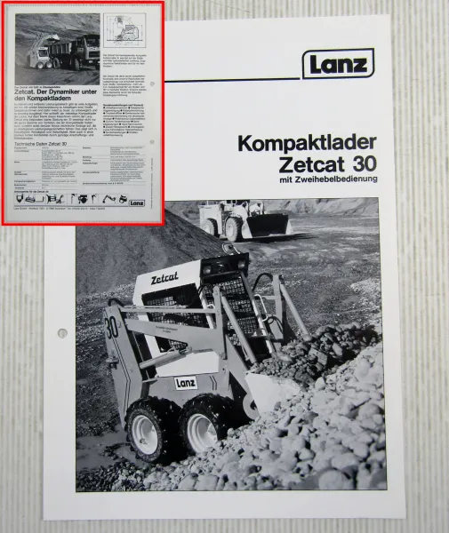 Prospekt Lanz Zetcat 30 mit Zweihebelbedienung Technische Daten 1984