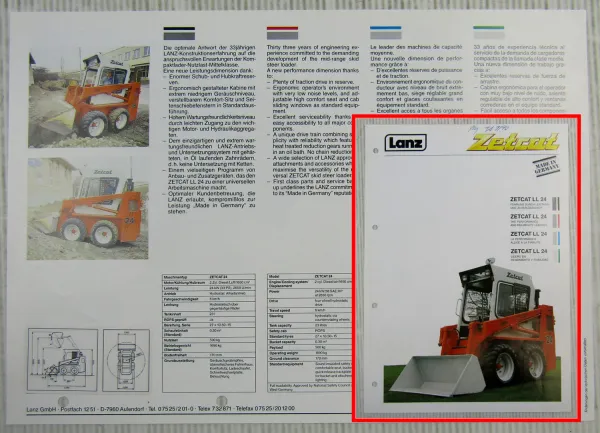 Prospekt Lanz Zetcat LL24 Kompaktlader chargeuse de direction 1990