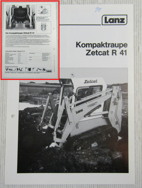 Prospekt Lanz Zetcat R41 Kompaktraupe Technische Daten 1985