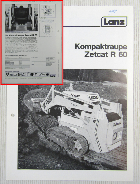 Prospekt Lanz Zetcat R60 Kompaktraupe Technische Daten 1985 Broschüre
