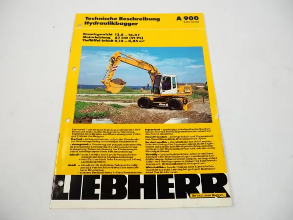 Prospekt Liebherr A 900 Litronic Hydraulikbagger Technische Beschreibung 1994