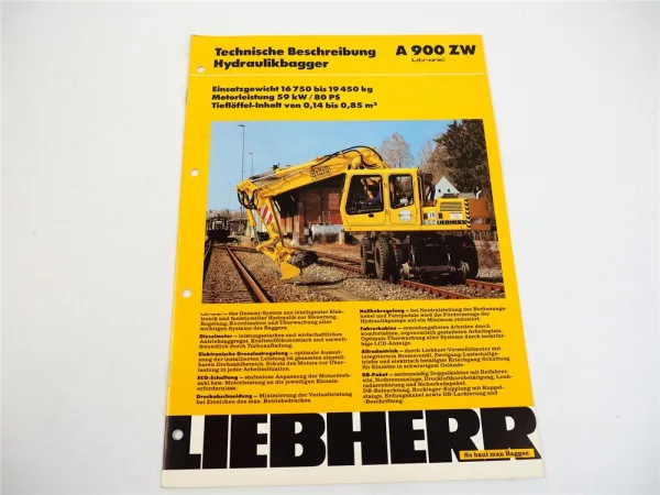 Prospekt Liebherr A 900 ZW Litronic Hydraulikbagger Technische Beschreibung 1993