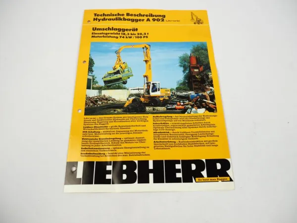 Prospekt Liebherr A 902 Litronic Umschlaggerät mit VW LT Technische Info 1990