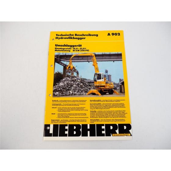 Prospekt Liebherr A 902 Litronic Umschlaggerät Technische Beschreibung 1996