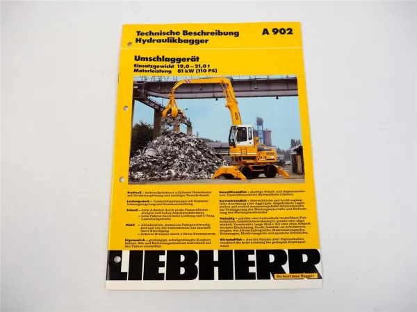 Prospekt Liebherr A 902 Litronic Umschlaggerät Technische Beschreibung 1996