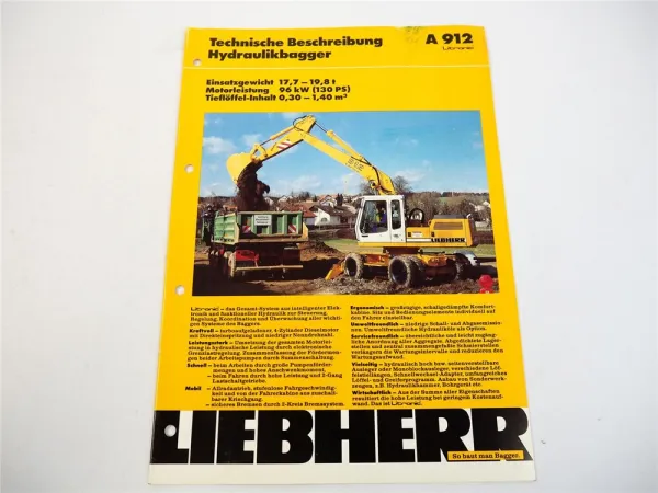 Prospekt Liebherr A 912 Litronic Hydraulikbagger Technische Beschreibung 1994
