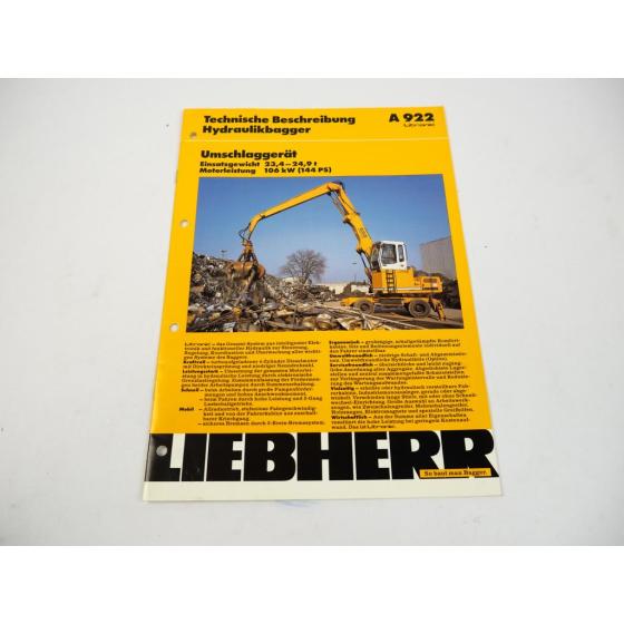 Prospekt Liebherr A 922 Litronic Umschlaggerät Technische Beschreibung 1996