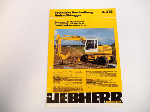 Prospekt Liebherr A312 Hydraulikbagger Technische Beschreibung 1993 Label