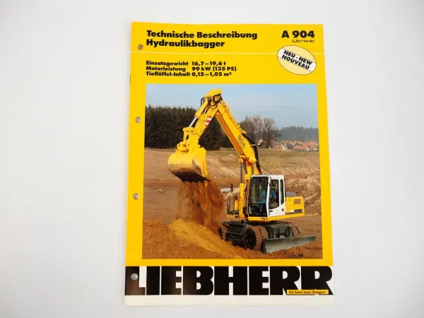 Prospekt Liebherr A904 Litronic Hydraulikbagger Technische Beschreibung 1998