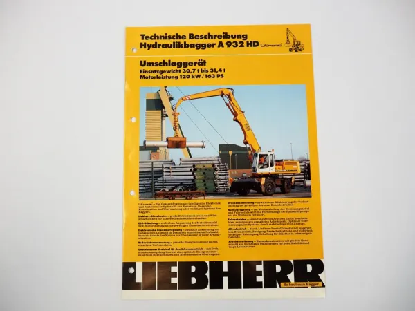 Prospekt Liebherr A932 HD Hydraulikbagger Technische Beschreibung 6/1992