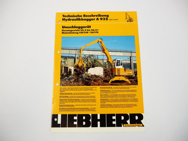 Prospekt Liebherr A932 Hydraulikbagger Technische Beschreibung 12/1990 Label
