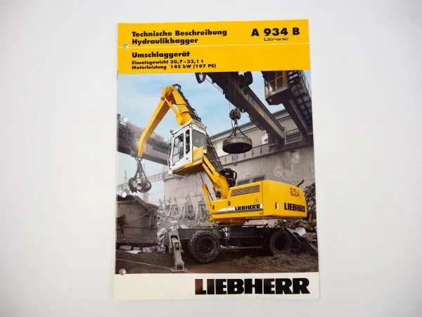 Prospekt Liebherr A934B Umschlaggerät Technische Beschreibung 2003 Label