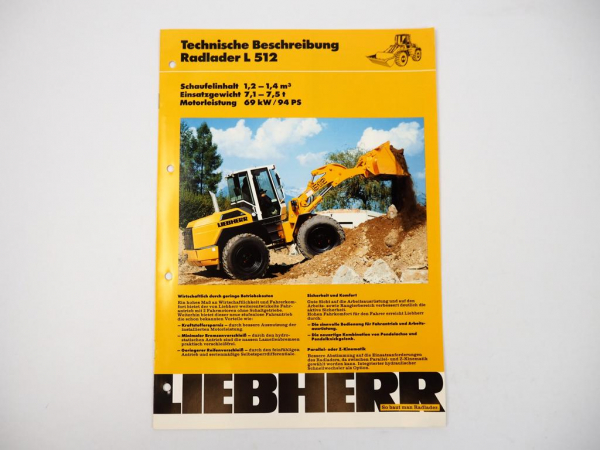 Prospekt Liebherr L512 Radlader Technische Beschreibung 1992 Label