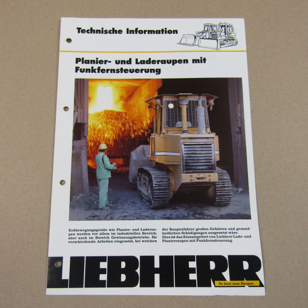 Prospekt Liebherr Planier- und Laderaupen mit Funkfernsteuerung 10/1985