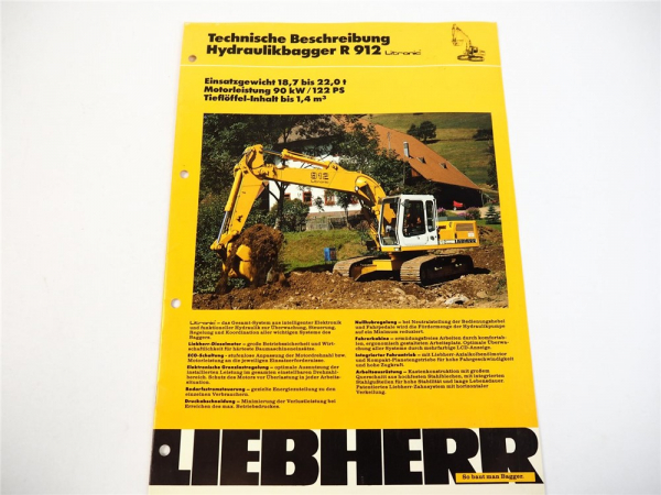 Prospekt Liebherr R 912 Litronic Hydraulikbagger Technische Beschreibung 1992