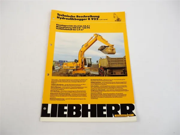 Prospekt Liebherr R 922 Litronic Hydraulikbagger Technische Beschreibung 1993