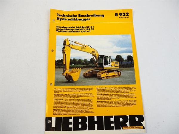 Prospekt Liebherr R 922 Litronic Hydraulikbagger Technische Beschreibung 1995