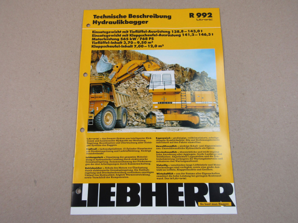 Prospekt Liebherr R 992 Litronic Hydraulikbagger Technische Beschreibung 2001
