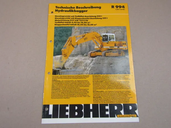Prospekt Liebherr R 994 Litronic Hydraulik-Bagger 94 Technische Beschreibung
