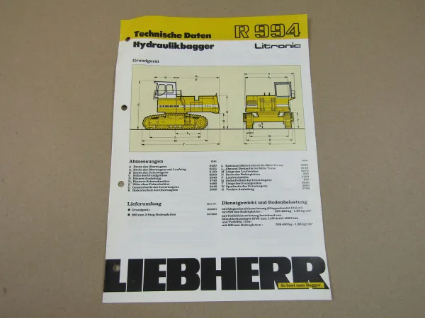 Prospekt Liebherr R 994 Litronic Technische Daten 4/1989