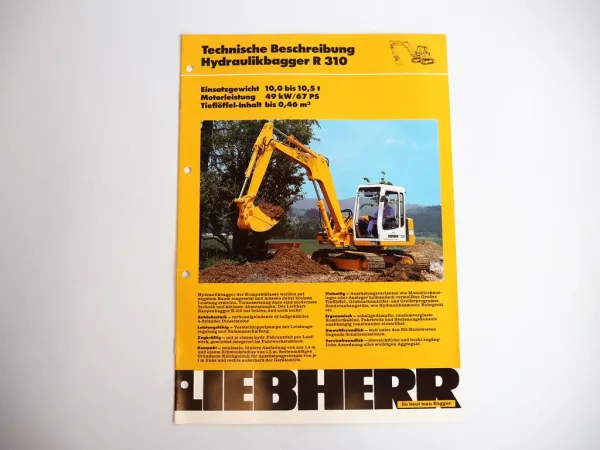 Prospekt Liebherr R310 Hydraulikbagger Technische Beschreibung 1992 Label
