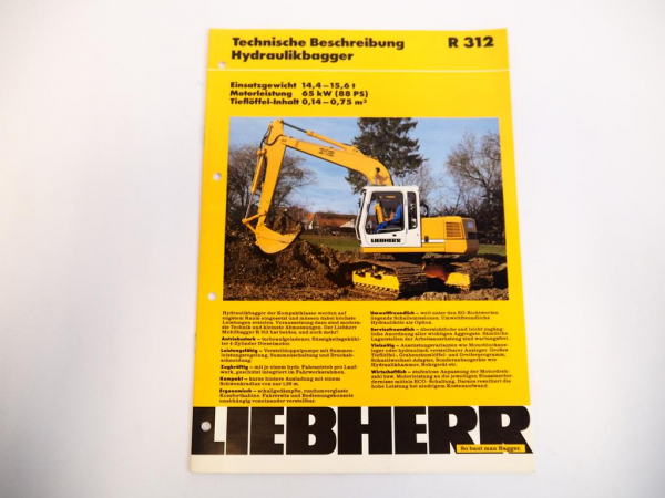 Prospekt Liebherr R312 Hydraulikbagger Technische Beschreibung 1995 Label