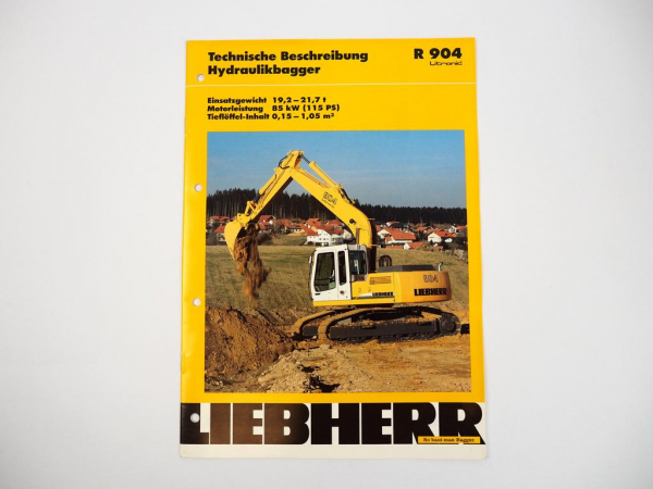 Prospekt Liebherr R904 Litronic Hydraulikbagger Technische Beschreibung Label