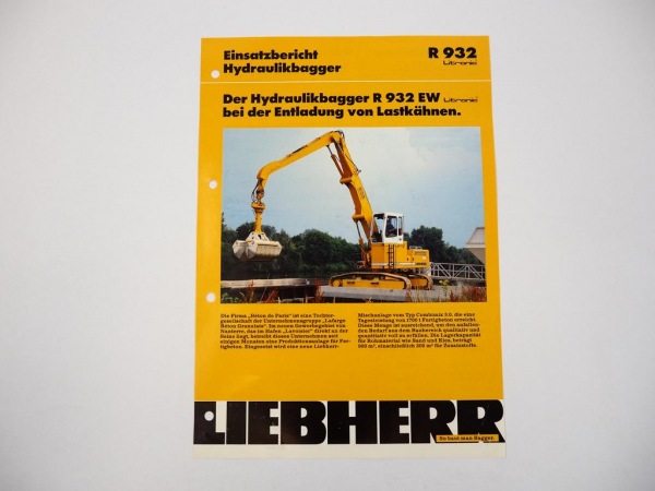 Prospekt Liebherr R932 EW Hydraulikbagger Einsatzbericht Entladung Hafen 1994