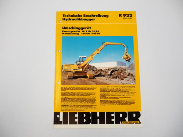 Prospekt Liebherr R932 Hydraulikbagger Technische Beschreibung 1/1994 Label