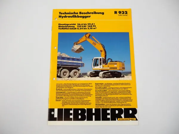 Prospekt Liebherr R932 Hydraulikbagger Technische Beschreibung 1/1995 Label