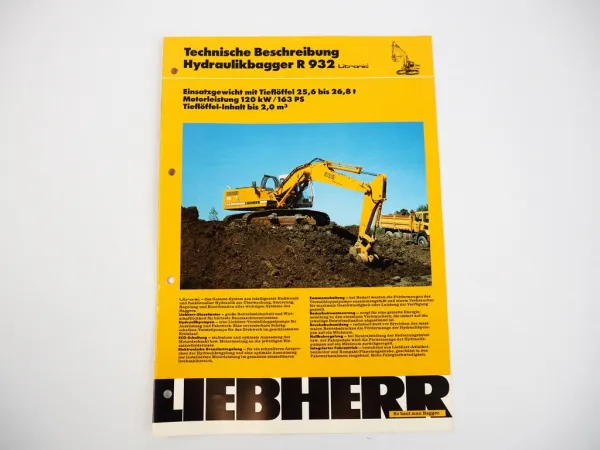 Prospekt Liebherr R932 Hydraulikbagger Technische Beschreibung 1993 Label