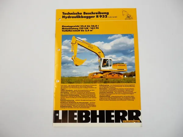 Prospekt Liebherr R932 Hydraulikbagger Technische Beschreibung 4/1990