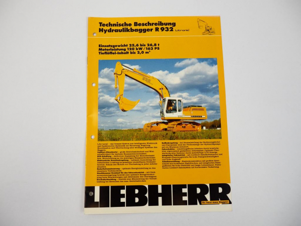 Prospekt Liebherr R932 Hydraulikbagger Technische Beschreibung 4/1990 Label