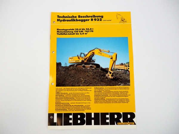 Prospekt Liebherr R932 Hydraulikbagger Technische Beschreibung 8/1990 Label