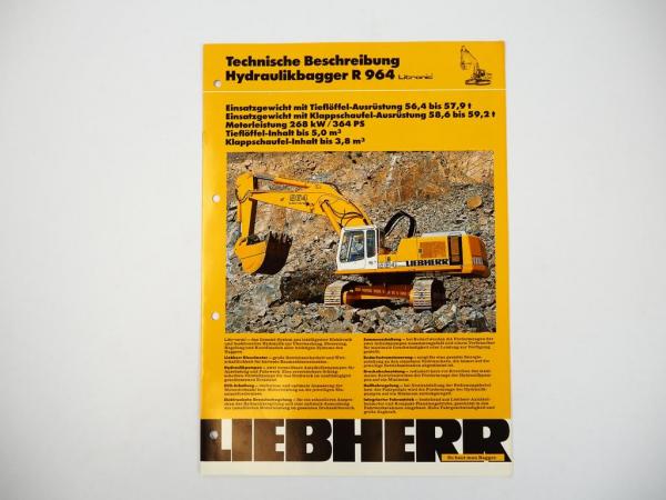 Prospekt Liebherr R964 Litronic Hydraulikbagger Technische Beschreibung 03/92