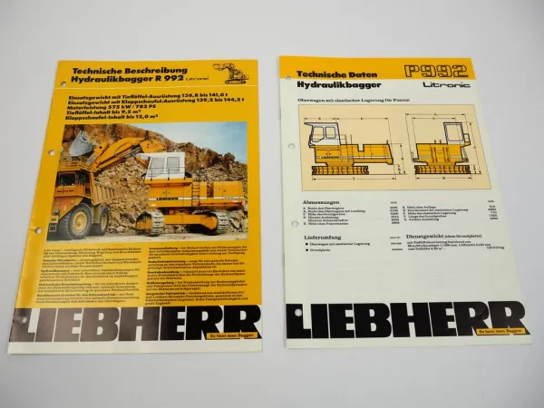 Prospekt Liebherr R992 Litronic Hydraulikbagger Techn. Daten 1989/92