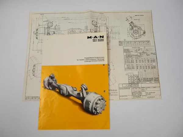 Prospekt MAN VA7 0750 0950 Vorderachse + Technische Zeichnung Einbau 1979