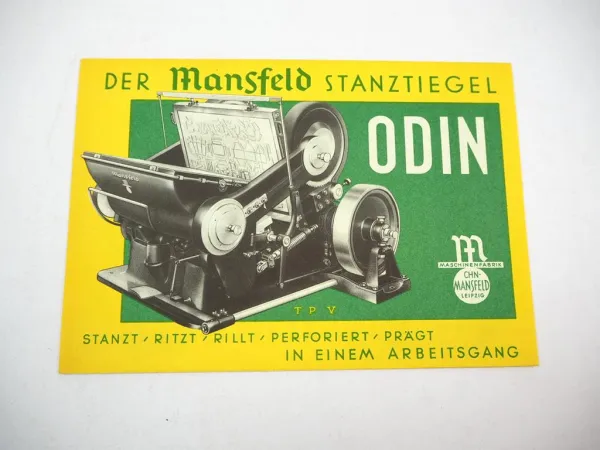 Prospekt Maschinenfabrik Mansfeld Leipzig Stanztiegel Odin 1930er Jahre